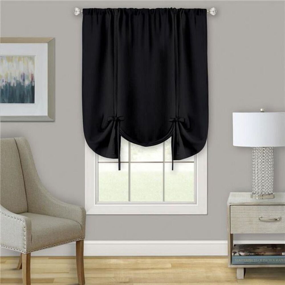 58 x 63 in. Darcy Window Curtain Tie Up Shade - Black